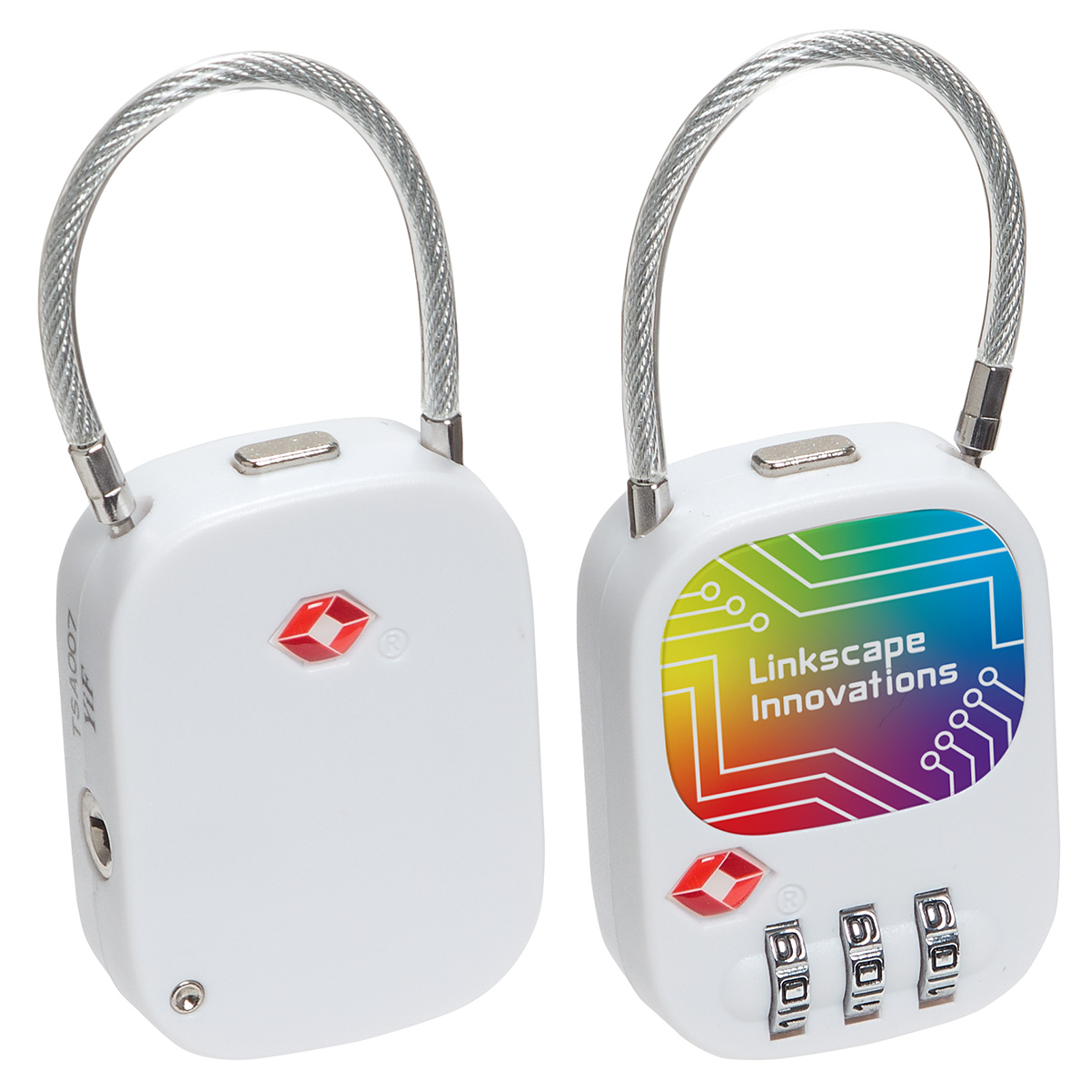 White TSA-Approved Luggage Lock with Logo