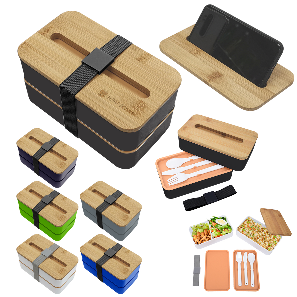 Promotional Kobe Stackable Bento Box with Phone Stand