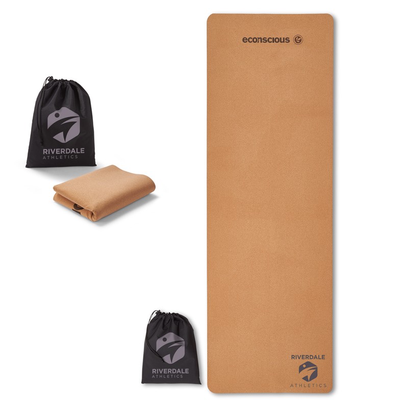 Custom Printed Enconscious Packable Cork Yoga Mat with carrying bag