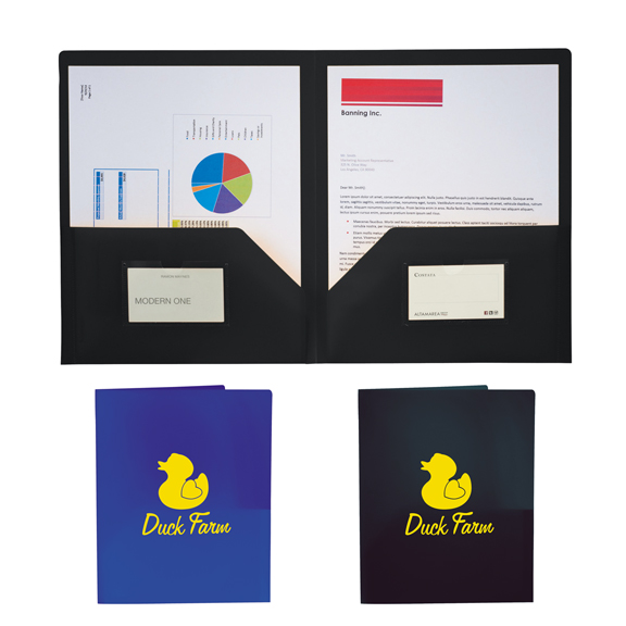 Custom Printed Transparent 2 Pocket Folder with Business Card Holder